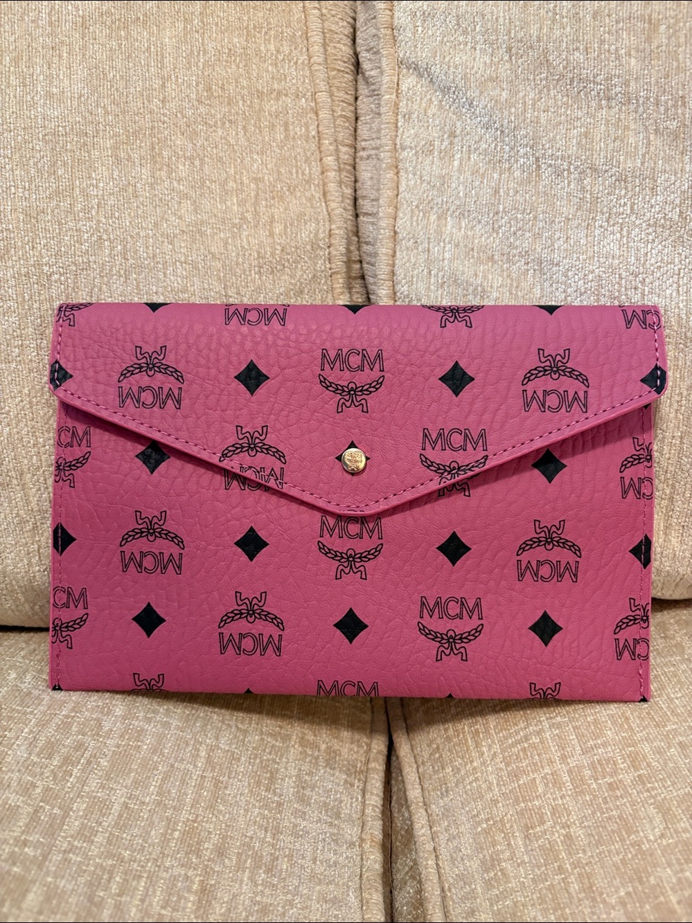 MCM Pink Logo Pouch with Black Monogram Brand New